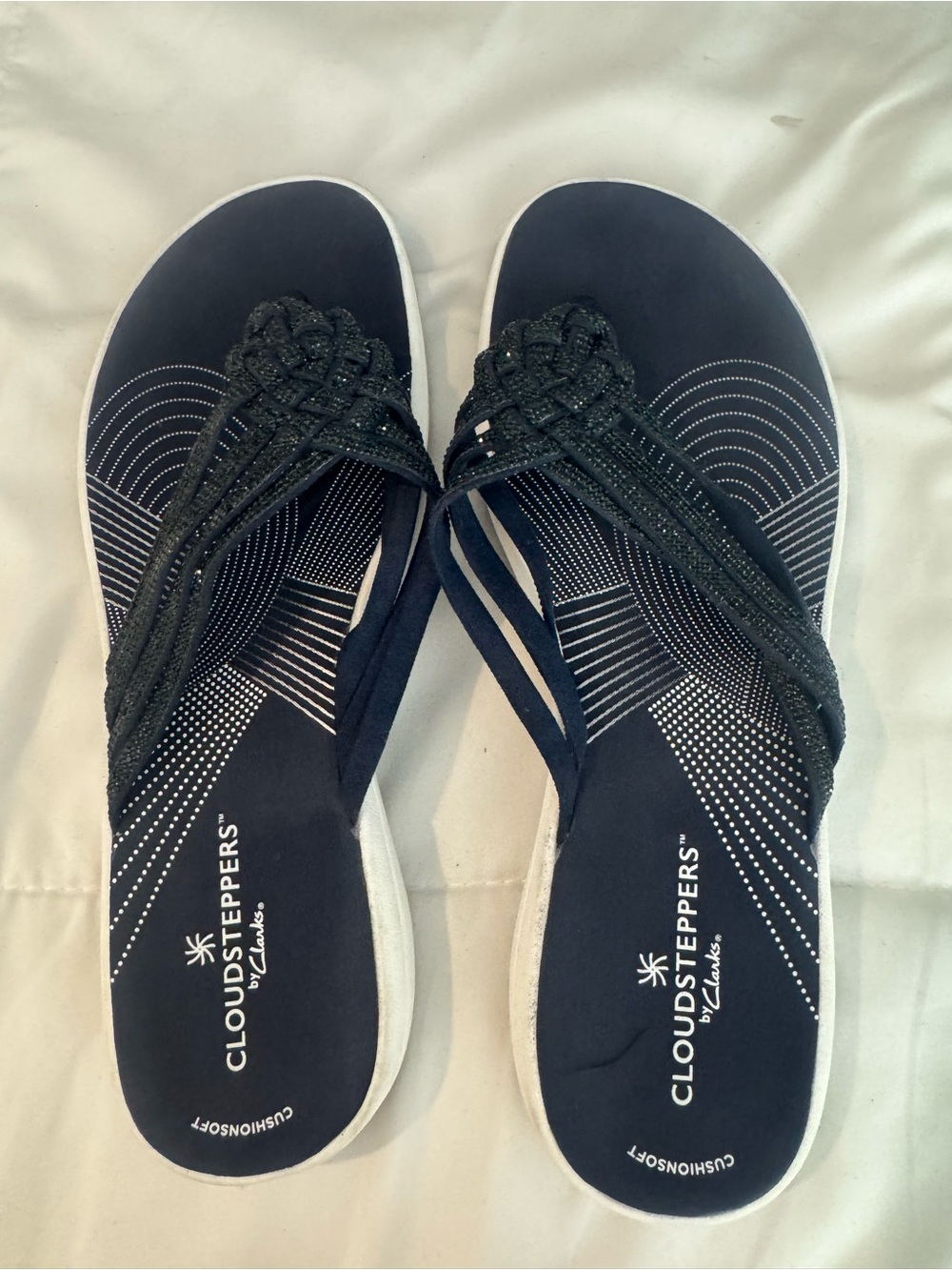 Cloudsteppers by Clarks Black Braided Knit Slide Sandals with White Soles